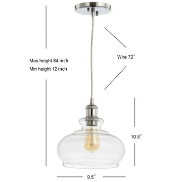 Wyatt 9.5" Adjustable Drop Pharmacy Metal/Glass LED Pendant - JONATHAN Y
